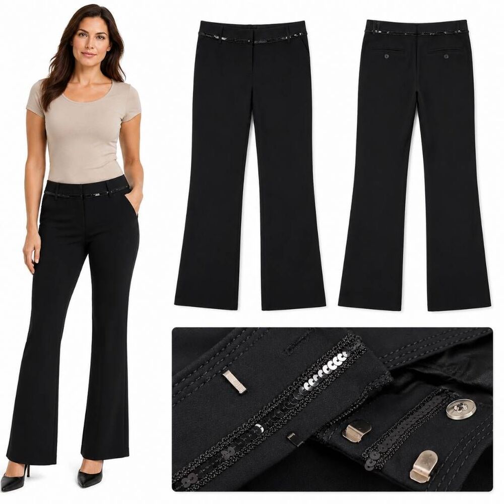 Maurices Size 1/2 Black Stretch Sequin Trim Flare Pants